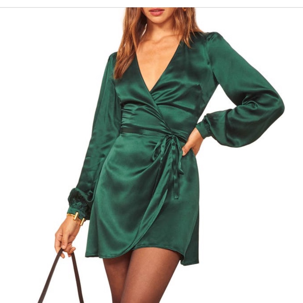 Reformation Emerald Silk Dress